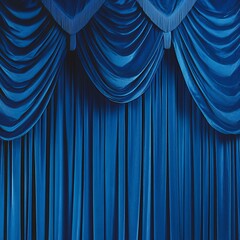 Royal Blue Drapery: Luxurious blue drapes in a theatre or stage setting, conveying a sense of elegance and anticipation. The deep blue color provides a rich and sophisticated aesthetic.