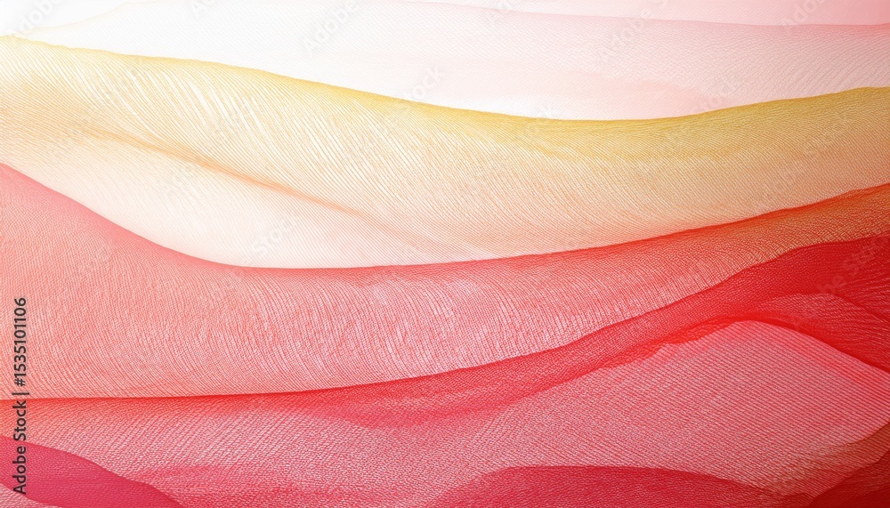 Aufkleber soft layered mesh fabric in flowing red, yellow, and peach tones with translucent texture, ideal for web design, textile branding, print background, or packaging

