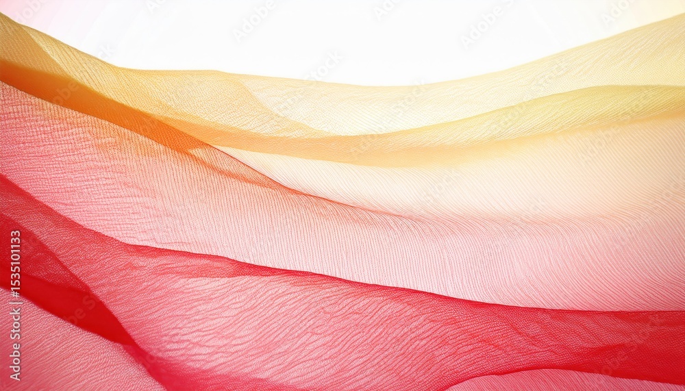 Aufkleber soft layered mesh fabric in flowing red, yellow, and peach tones with translucent texture, ideal for web design, textile branding, print background, or packaging

