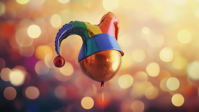 colorful jester hat on shiny background. April Fool's Day
