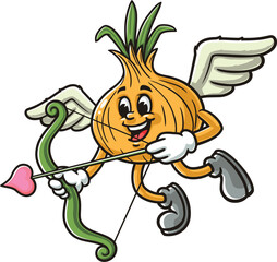 Cartoon character onion is becoming cupid