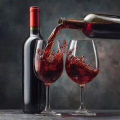 Red grapes and pouring wine closeup image