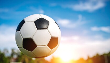 Obraz premium Soccer ball in flight, vibrant sky