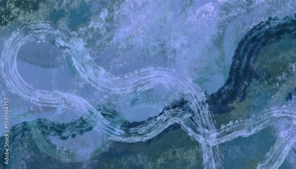 Fototapete abstract teal and indigo brushstroke swirl on textured cloudy background for modern web design, digital branding, or creative print use with fluid motion and atmospheric depth

