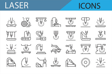 Icon collection of laser machines and tools for use in technology, science, and industrial designs