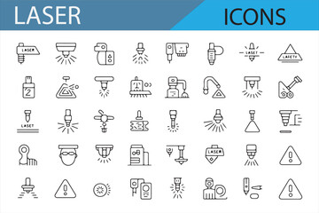 Industrial and research laser equipment icons for manufacturing, precision, and engineering projects