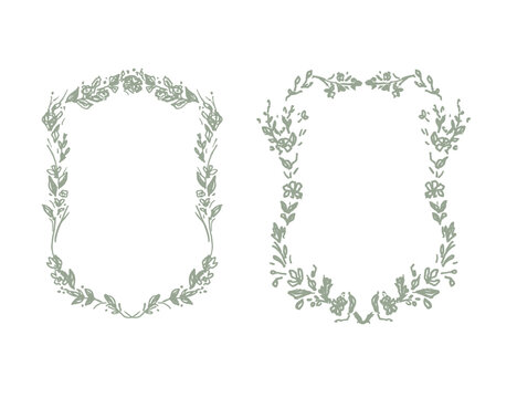 Floral Frame border classic vintage style hand drawn vector illustration. Oval frame sketch for invitations, wedding decor, menu, monogram, paper, print. Elegant backgrounds template for design