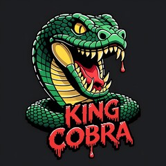 Naklejka premium Gaming cobra snake mascot vector logo illustration esports team emblem king cobra aggressive reptile character fangs blood dripping red typography design deadly serpent