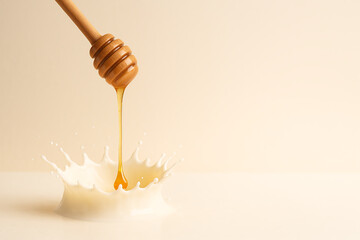 "Milk Splash Torus with Dripping Honey Dipper — Minimalist Breakfast Hero Visual on Pastel Background (8K, High-Speed Studio Shot)"