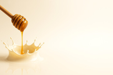 "Milk Splash Torus with Dripping Honey Dipper — Minimalist Breakfast Hero Visual on Pastel Background (8K, High-Speed Studio Shot)"