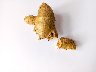 fresh ginger root, isolated on a clean white background
