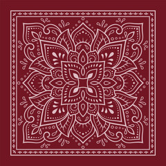 Circular pattern in form of mandala with flower for Henna, Mehndi, decoration. Red decorative ornament in ethnic oriental style for a bandana. Outline doodle hand draw vector illustration.