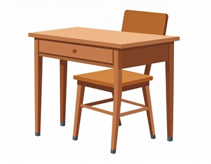 Pixel Art Wooden Desk And Chair