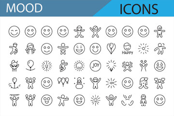 Vector icon set representing different emotions including joy, sadness, and confusion