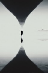 A woman stands in the middle of a body of water
