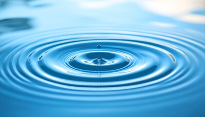 Pure Water Drop Impact Ripples Serenity Blue Liquid.
