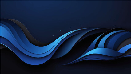 Obraz premium abstract dark blue and black background with large overlapping line shapes and small texture or particles. Smooth gradient lighting from left to right, with subtle grainy details.