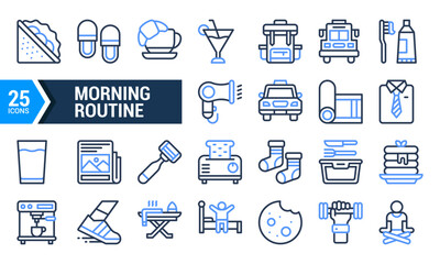 25 Line Icons Depicting a Morning Routine.