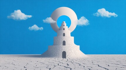 A white tower with a blue sky in the background