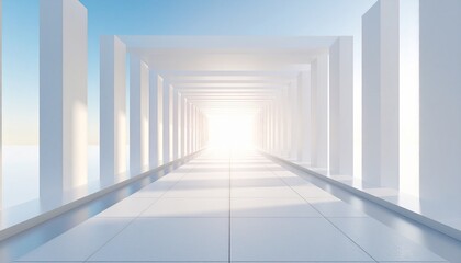 Obraz premium Serene White Pathway Leading to Bright Light Abstract Architecture.