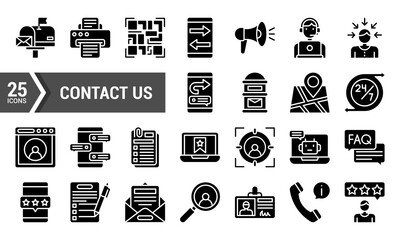 25 Contact Us Glyph Icons for Website and Mobile App Design.