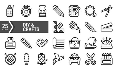 25 DIY & Crafts Lineal Icons for Your Next Project.
