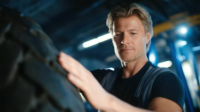 Aircraft Tire Replacement by Technician with Hydraulic Jack