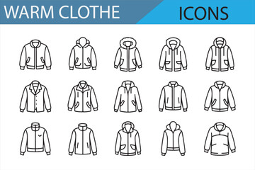 Minimalist warm clothing icons: jackets, coats, and hoodies for cold weather projects © MDSUMON