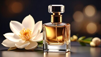 Perfume bottle and flower