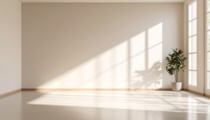 Sunlit Minimalist Room Interior Design Mockup with Plant.
