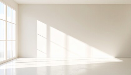 Sunlit Empty Room Interior Design Minimalist White Walls.