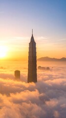Sunrise Skyscraper Above the Clouds Stunning Cityscape View.