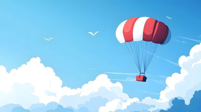 Intricate BLANK 2D Vector Illustration of Aerial Parcel Delivery System with Dynamic Parachute and Expedited Postal Shipping on Transparent Background
