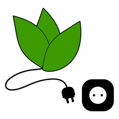 Eco Energy Plug Icon, Green Power Vector Illustration