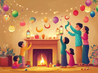 Festive family celebrating Diwali