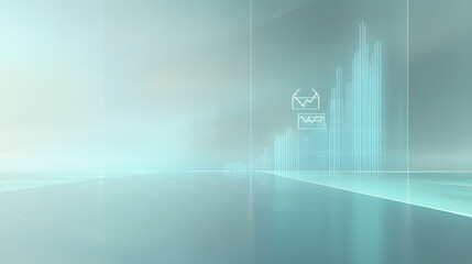 Futuristic Cityscape with Digital Elements and Reflective Surface