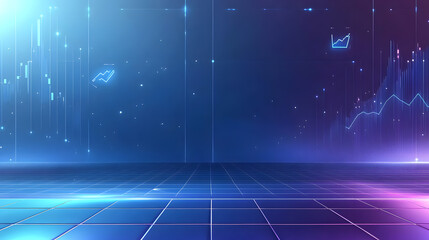 Futuristic Digital Space with Grid Floor and Data Visualizations