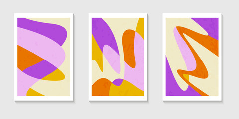 Set of abstract contemporary mid century posters with Abstract shapes. Design for wallpaper, background, wall decor, cover, print, card. Modern boho landscape minimalist art.