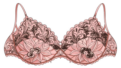 Delicate lace bralette in soft blush pink displayed in close-up on white background. The intricate floral pattern and scalloped edges make it perfect for elegant vector fashion illustrations.

