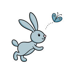 Fototapeta premium Bunny Chasing Fluttering Butterflies icon vector illustration