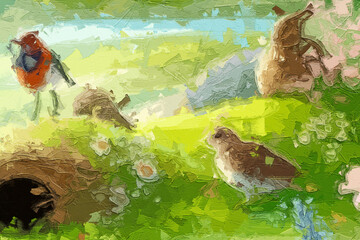 Various oil paintings, flowers, geese, tulips, lakes, rabbits, spotted deer, birds, chrysanthemums, landscapes