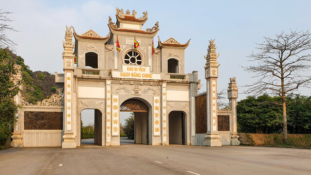 Hai Phong, Vietnam - April 6, 2022 : Main Gate Of Bach Dang Giang Relic Site In Hai Phong. The Bach Dang River Was The Site Of Three Major Naval Battles Against Foreign Invaders In Vietnam's History.