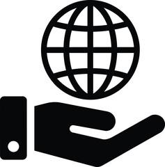 Hand Holding Globe Icon - Global Connection and Internet Symbol Vector