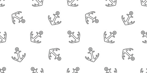 Anchor seamless pattern deer horn vector helm boat pirate maritime Nautical ocean sea tile background scarf isolated gift wrapping paper repeat wallpaper illustration design