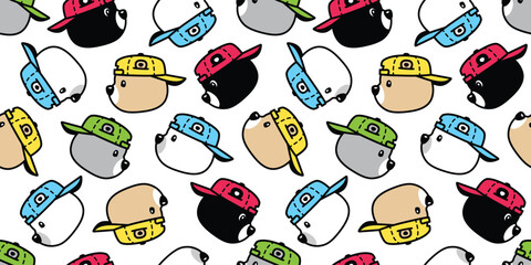 bear seamless pattern polar bear cap hat vector face head cartoon doodle teddy gift wrapping paper tile background repeat wallpaper scarf isolated illustration design