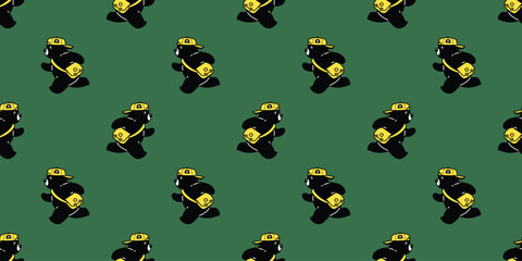 bear seamless pattern polar bear running vector cap hat cartoon doodle black teddy gift wrapping paper tile background repeat wallpaper scarf isolated illustration design