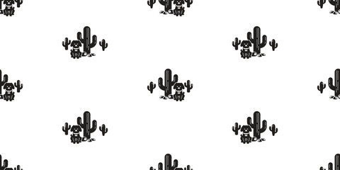dog seamless pattern cactus desert black puppy pet silhouette vector breed cartoon french bulldog gift wrapping paper repeat wallpaper tile background doodle illustration isolated design