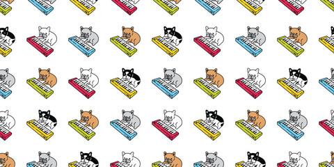 dog seamless pattern french bulldog keyboard instrument music puppy vector pet cartoon tile background gift wrapping paper repeat wallpaper doodle illustration isolated design