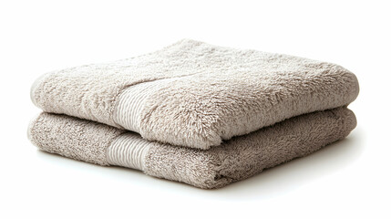 Towels Beige Stacked Soft Terrycloth Fabric Isolated On White Background Hygiene Clean Spa Bath Textiles Fresh