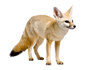 Desert fox standing isolated on white background.